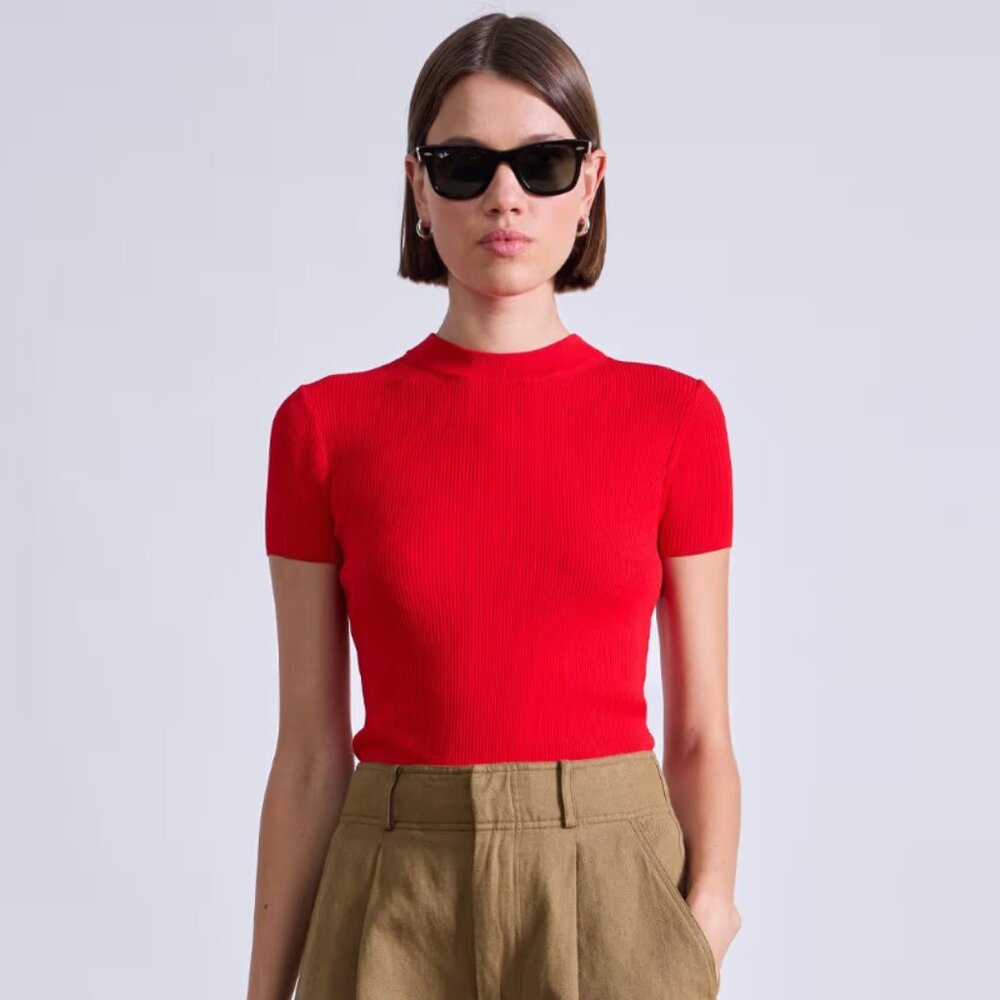 Ciao Ribbed Tee by Apiece Apart in Red
